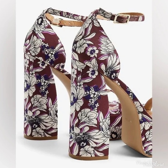 Express platform square toe floral sandal block heel size 10 - Picture 2 of 13